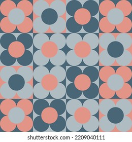 Using highlands-colored shade that composed of pink, grey and green to create geometric vector illustration of abstract seamless pattern for using as a wallpaper background.