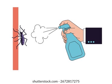 Using insecticide spray to eliminate a pest on a vertical surface safely and effectively