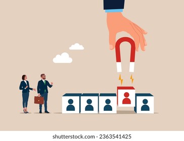 Using magnet to magnetize Human resources. Vector illustration