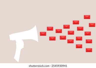 Using megaphone envelope announcing promotion. concept of Email marketing, CRM, subscription on web and sending email newsletter for discount or promotion information