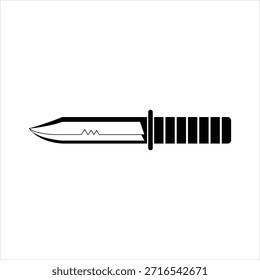 Using a minimalist two-tone black and white style with bold lines, it makes it easily recognizable as an icon of a sharp weapon or military or adventure equipment.
