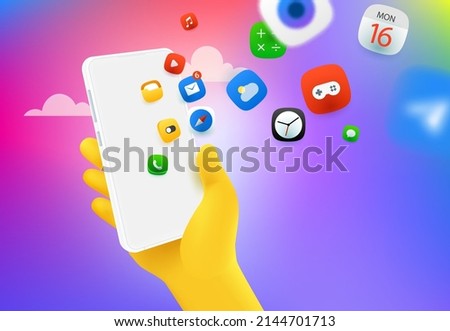 Using mobile applications via modern smartphone. Vector concept 