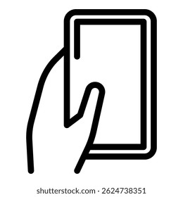 Usando o vetor de contorno de ícone móvel. Dispositivo telefônico. Toque da mão