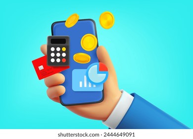 Mobiltelefon zum Geldverdienen benutzen. 3D-Vektorgrafik