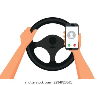 Using mobile phone while driving vector illustration Eps 10