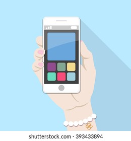 Using mobile smart phone, flat design concept. Eps 10 vector illustration