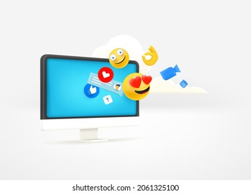 Using modern gadget to communicate in web. Social media concept