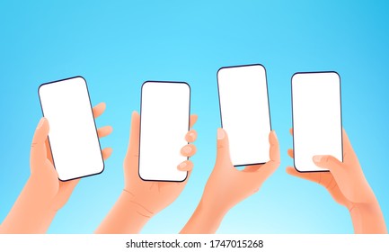 Using modern smartphone vector concept. Hands holding modern smartphones