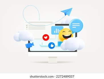 Using modern social media сoncept. 3d vector illustration
