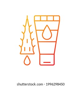 Using moisturizing lotion gradient linear vector icon. Gel with aloe vera oil for sunburn treatment. Thin line color symbols. Modern style pictogram. Vector isolated outline drawing