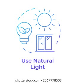Using natural light blue gradient concept icon. Reduce need for artificial lighting. Energy saving tip. Round shape line illustration. Abstract idea. Graphic design. Easy to use in booklet