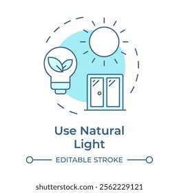 Using natural light soft blue concept icon. Reducing need for artificial lighting. Energy saving tip. Round shape line illustration. Abstract idea. Graphic design. Easy to use in booklet