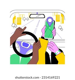 Using navigation isolated cartoon vector illustrations. Young couple driving car and using gps navigator, adventure time together, road trip, people lifestyle, destination place vector cartoon.