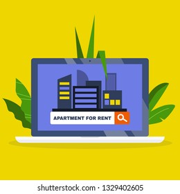 Using an online platform to find an apartment for rent. Real estate development / House renting service. Flat editable vector illustration, clip art