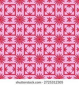 Using ovals arranged in a floral pattern with a square in the center, the simple elegance creates an eye-catching image. It features a three-pronged design with a pink background in a similar tone to red. Suitable for the textile industry, wallpaper, furniture patterns, and clothing backgrounds.