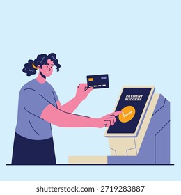 Uso de terminal de pago en la ilustración de la tienda