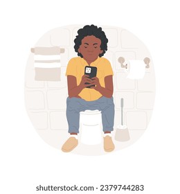 Using phone everywhere isolated cartoon vector illustration. Teenage boy sitting on toilet and looking at smartphone in his hand, teens bad habits, gadgets addiction vector cartoon.