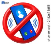 Using the phone is prohibited. No cell phone icon. Prohibition sign with red crossed circle and mobile phone. Vector illustration