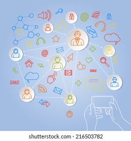 Using phone for social network concept vector illustration