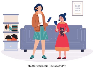 Using phone. Vector illustration. The internet on phones grants access to expansive digital realm Cellphones bridge gap between people and cyberspace People stay connected through mobile phone