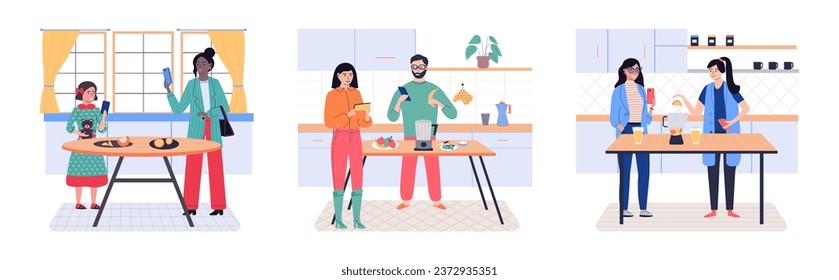 Using phone. Vector illustration. Mobile devices provide internet access on go Cellphones have become popular means communication People use their mobile phones to access cyberspace The network
