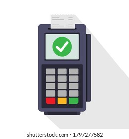 Using Pos terminal concept. . Credit card payment. Vector illustration in flat style. Transaction approval process.