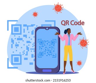 Using a QR code.Safe control in case of epidemics.The use of modern technologies for sanitary control.Vector illustration.