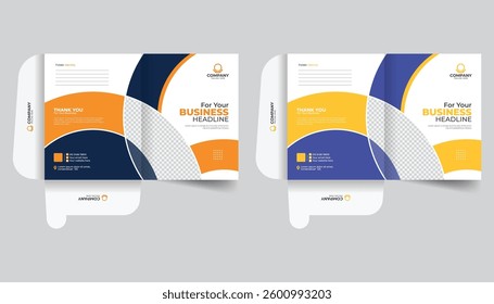 Using round shapes professional file folder design, With business image, logo and all company information. Creative stylish colorful presentation stationery, office document file folder template
