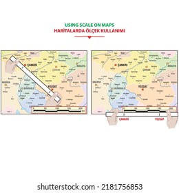 Using the scale of two provinces on the map of Turkey