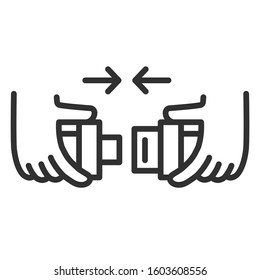 Usando un cinturón de seguridad, flechas, icono lineal. Trazo editable