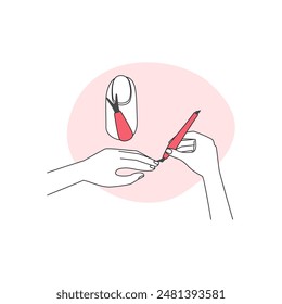 Using sharp manicure tool to safely remove cuticles line icon vector illustration