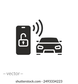 using smart lock application icon, car key in smartphone, automatic locking or open door in vehicle, phone nfc technology, close auto, flat vector illustration