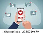 Using smart phone, Social media concept.