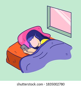 Using Smartphone Before Sleep Illustration