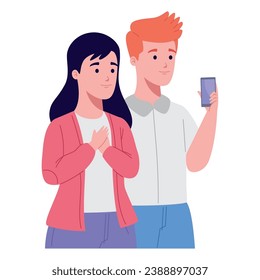 using smartphone boy and girl illustration design