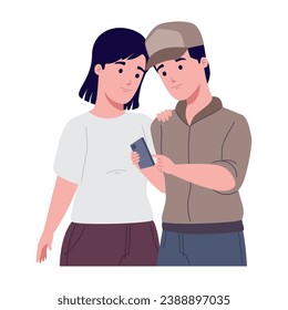 using smartphone couple illustration design