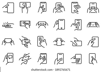 Using smartphone icons set. Outline set of using smartphone vector icons for web design isolated on white background