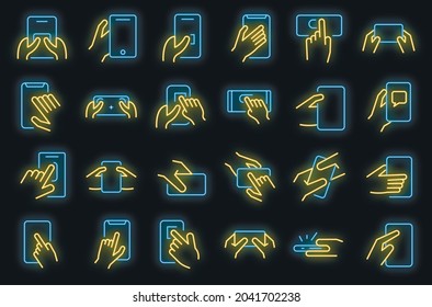 Verwenden von Smartphone-Symbolen. Rahmensatz mit Smartphone-Vektorsymbole mit Neonfarbe auf Schwarz