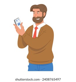 Using Smartphone illustration. Man checking his smartphone