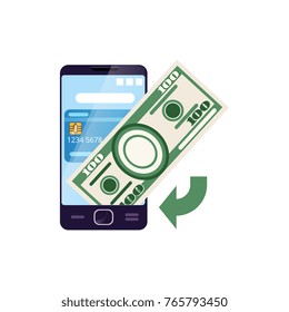 Using smartphone for payments. Internet banking concept. Virtual wallet. Online bill pay system. Vector illustration isolated on white background.
