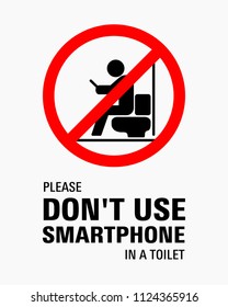 Using smartphone in a toilet sign vector illustration.
