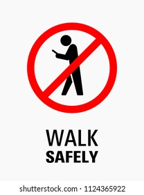 Using smartphone while walking sign vector illustration.