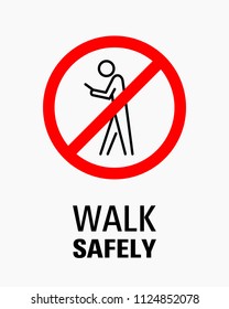 Using smartphone while walking sign vector illustration.