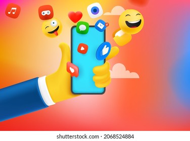 Using social media applications via smartphone. Vector concept 