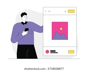 Usando las redes sociales sabiamente, Ilustración vectorial de dibujos animados de redes sociales.