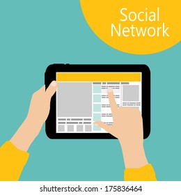 Using Social Network Concept Flat Vector Illustration