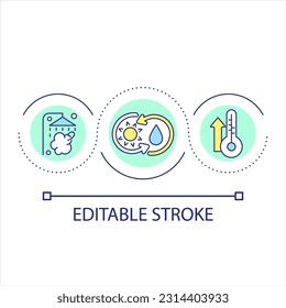 Using sunlight to heat water loop concept icon. Natural energy production. Solar thermal system abstract idea thin line illustration. Isolated outline drawing. Editable stroke. Arial font used