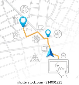 Using tablet for street map navigation vector