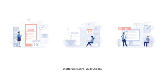 using tax calendar to filling tax declaration form online and with financial advisor. Taxation planning concept. set flat modern vector illustration