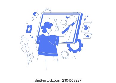 Using technology abstract concept vector illustration set. Electronic paper, digital pen, low-technical communication, electronic library, read e-book, brush stroke, notebook abstract metaphor.